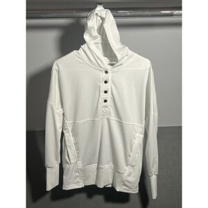 Women's White Hooded Sweatshirt Pullover with Snap Buttons & Pockets Size S